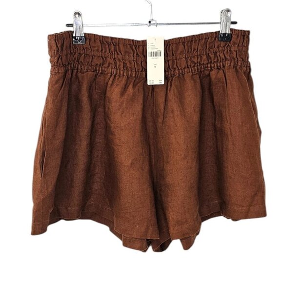 Anthropologie Pants - Anthropologie The Somerset Shorts, 100% Linen, Brown, Smocked Waist, Size M, NWT